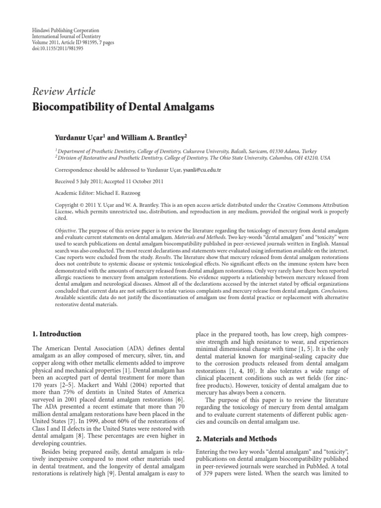 Review Article of Dental Amalgams PDF Mercury