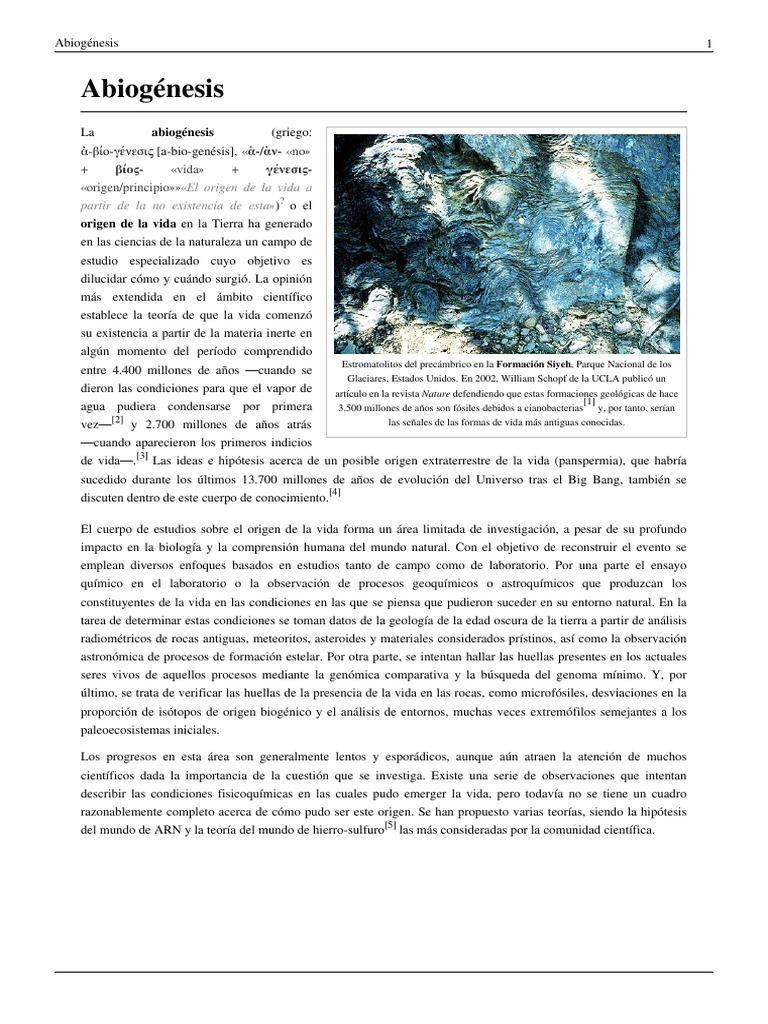 Origen de La Vida PDF | PDF | Abiogénesis | Biología Celular)
