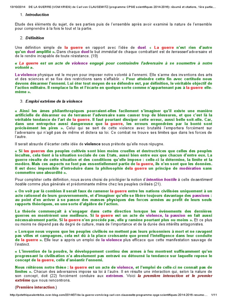De La Guerre Clausewitz Texte Intégral Pdf