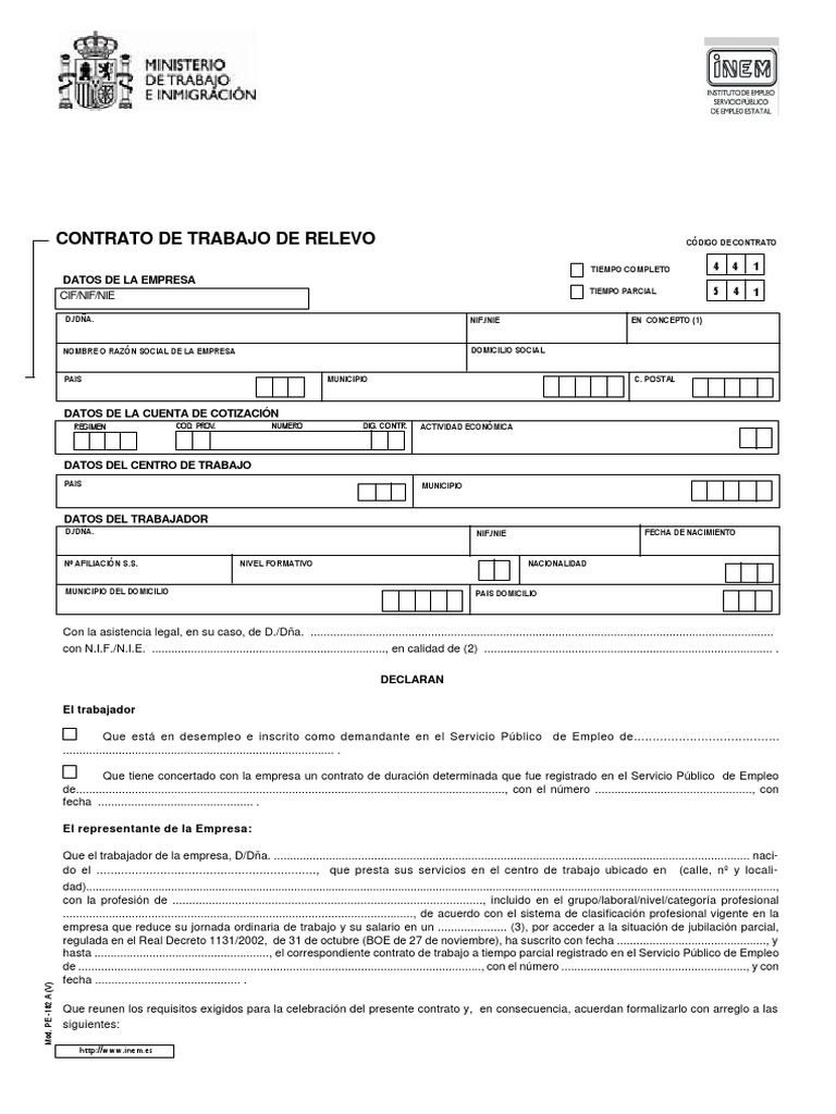 Modelo Contrato De Relevo Plantilla WORD