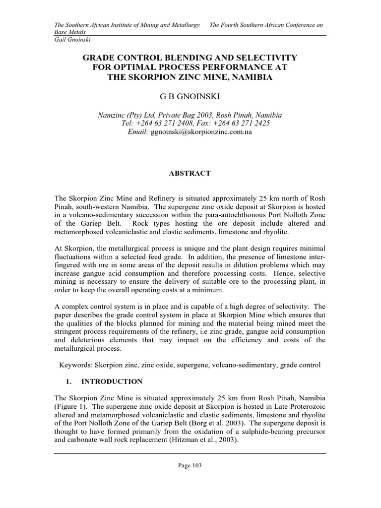 Skorpion zinc mine grade control | PDF | Mining | Metallurgy