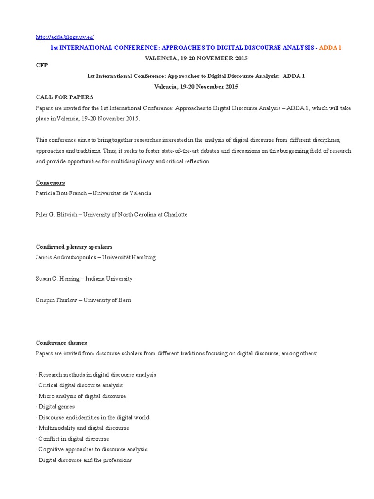 ADDA 1: Digital Discourse Analysis Conference | PDF | Academic ...