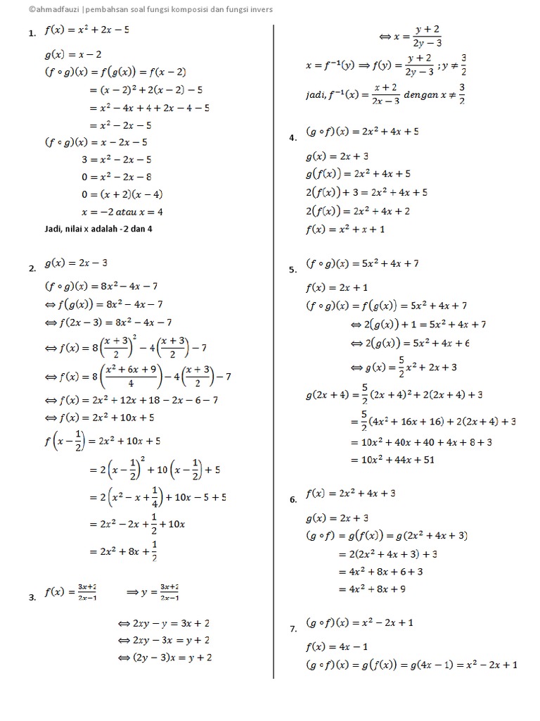 Pembahasan Soal Fungsi Komposisi dan fungsi Invers