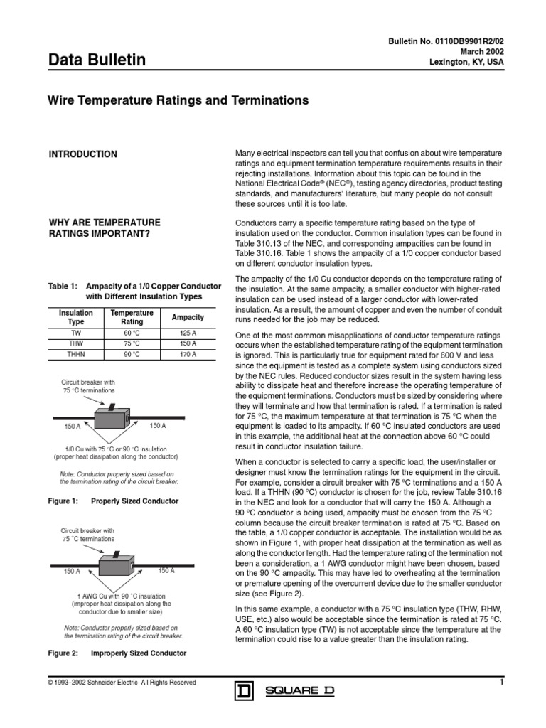 Data Bulletin Wire Temperature Ratings and Terminations PDF