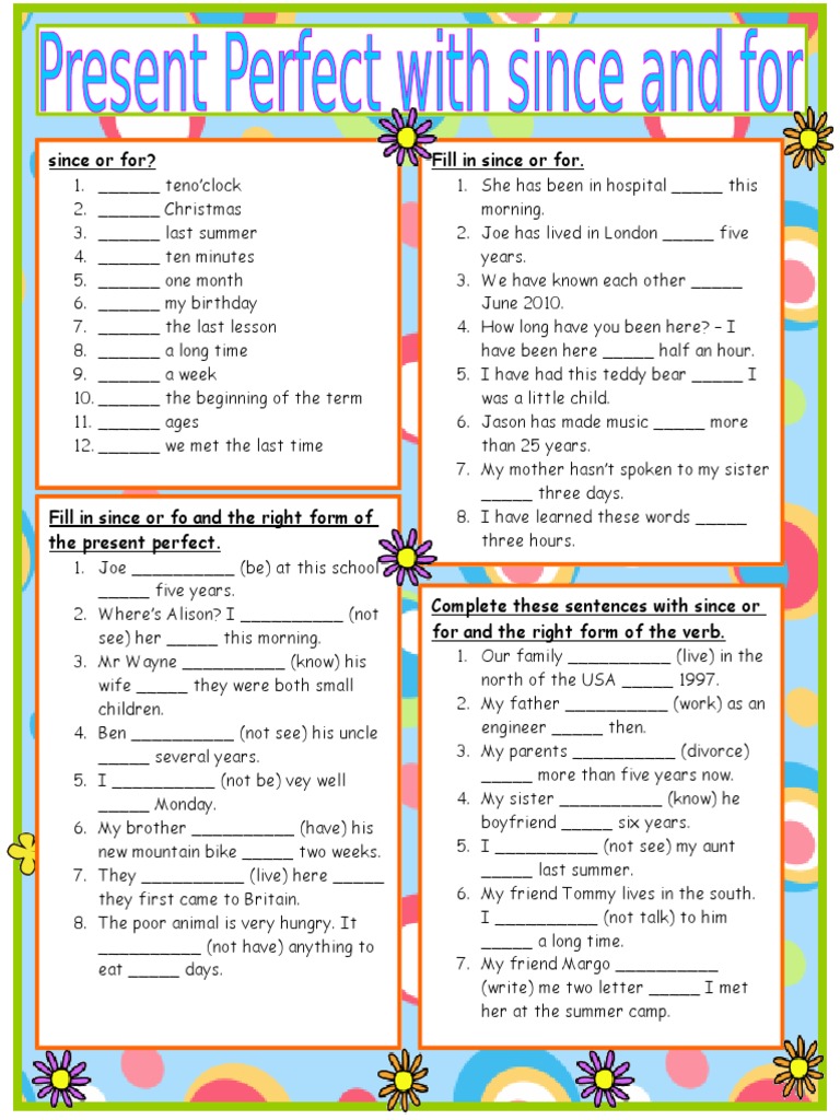 Present Perfect With Since and For | PDF