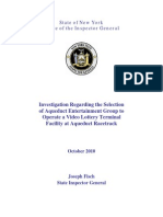 2010-10-XX Investigation Regarding The Selection of AEG To Operate A VLT at Aqueduct Racetrack