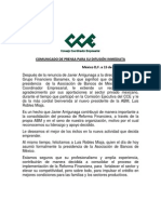 Comunicado de Prensa para Su Difusión Inmediata México D, F. A 15 de Octubre de 2014