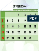 October 2014 Calendar Month View