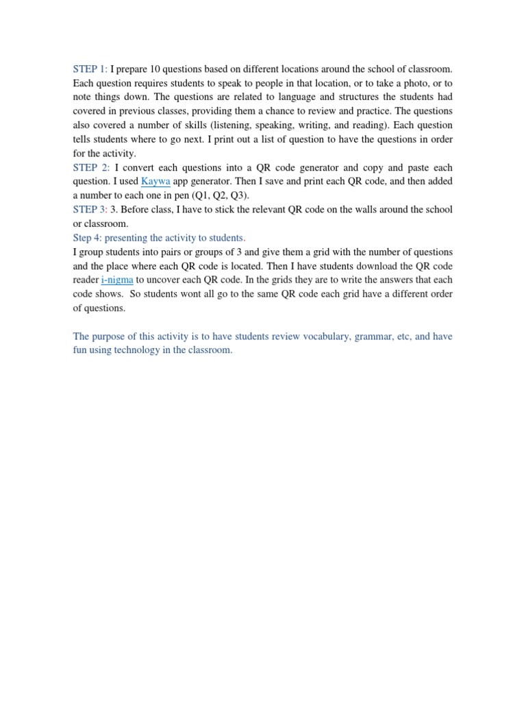 QR Code Classroom Language Activity | PDF