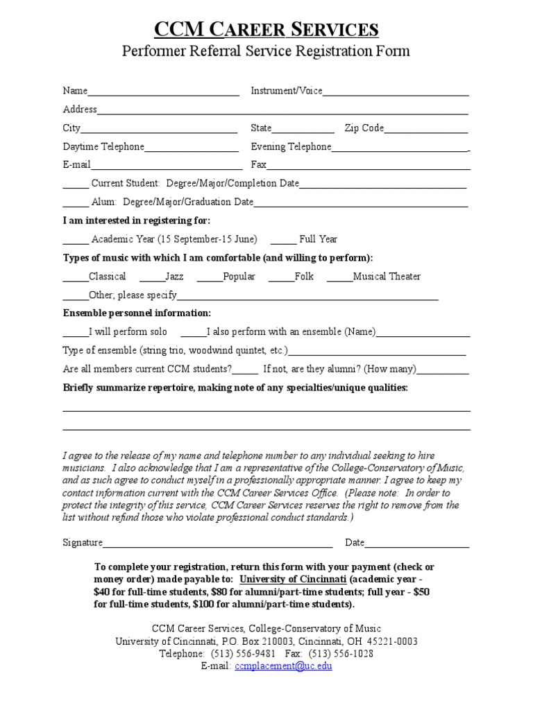 CCM Performer Referral Registration Form | PDF