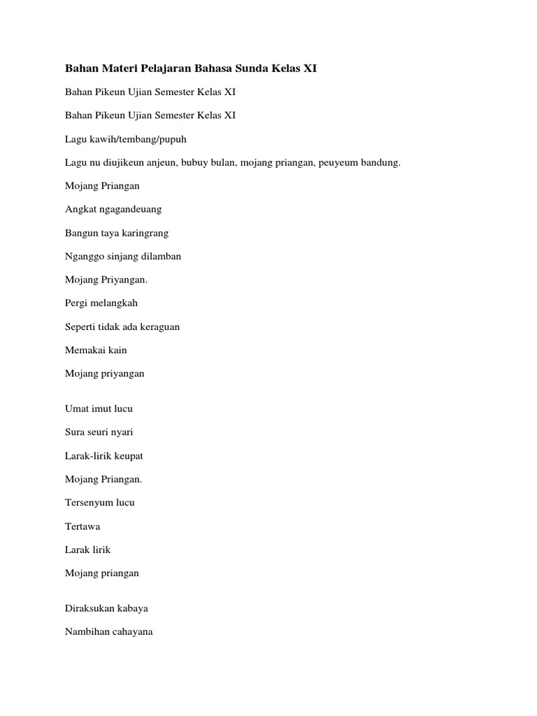 Bahan Materi Pelajaran Bahasa Sunda Kelas Xi Pdf