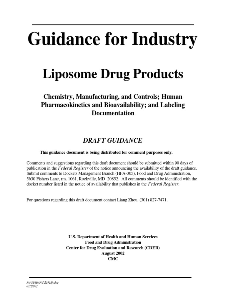 Liposome Drug Products Guidance Document | PDF | Pharmacokinetics ...