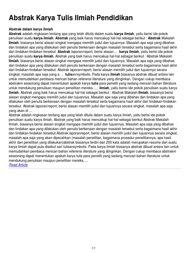 Abstrak Karya Tulis Ilmiah Pendidikan Pdf Pdf