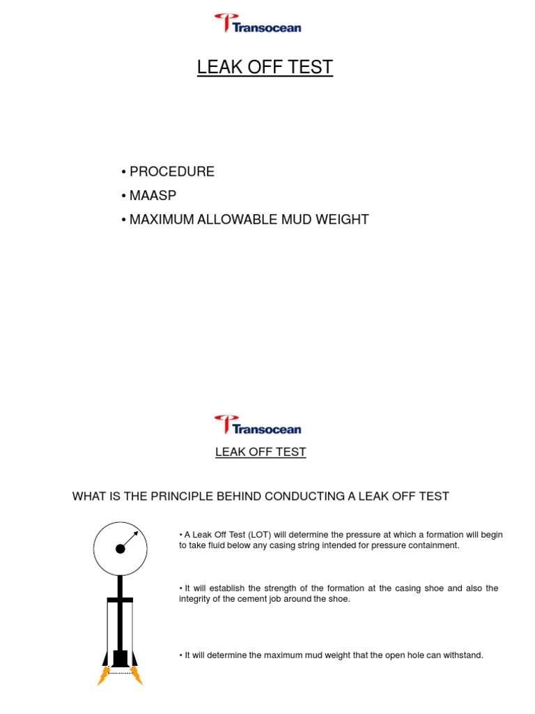 Leak Off Test: - Procedure - Maasp - Maximum Allowable Mud Weight | PDF