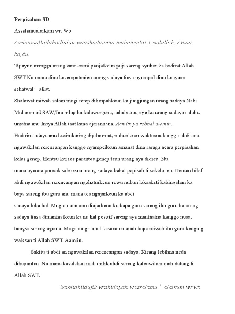 Contoh Pidato Perpisahan Bahasa Sunda Biantara Perpisahan