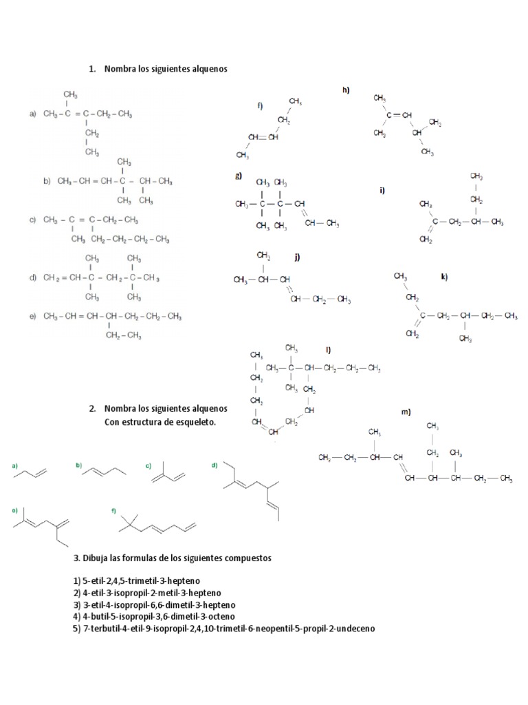Nombra Los Siguientes Alquenos Pdf