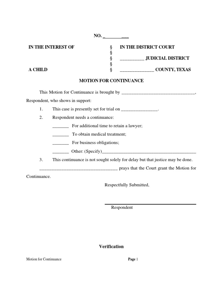 Motion For Continuance Pdf