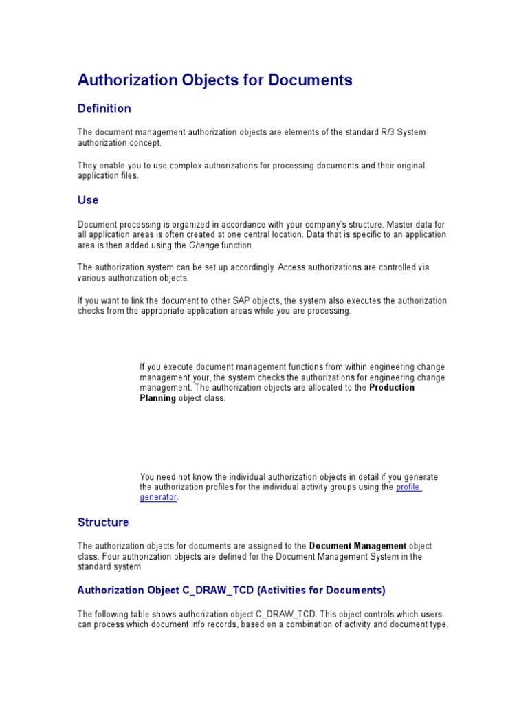 SAP Authorization Objects For Documents | PDF | Object (Computer ...