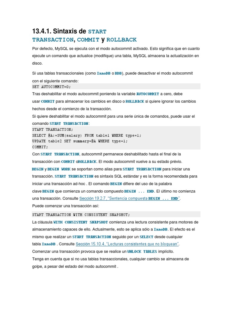 Autocommit y transacciones en MySQL | PDF | SQL | Software de gestión ...