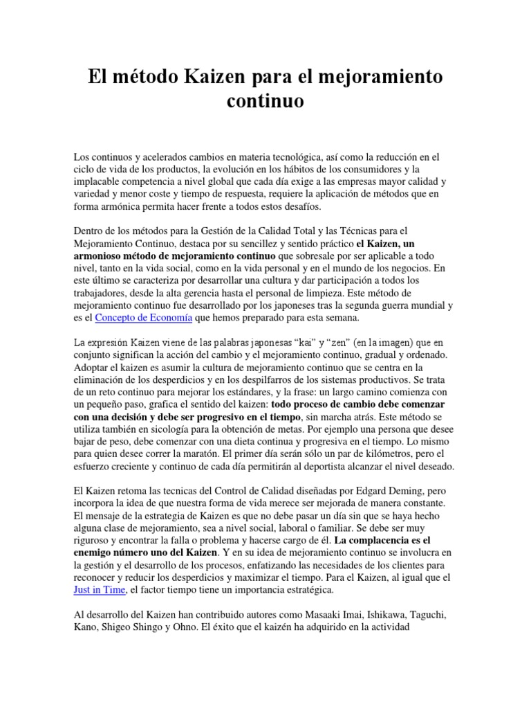 Kaizen: Mejora Continua en Empresas | PDF | Calidad (comercial ...