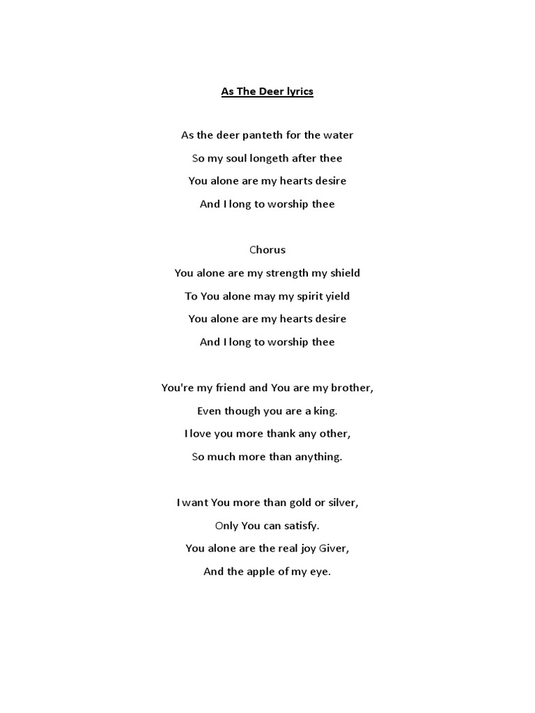 As The Deer Lyrics PDF