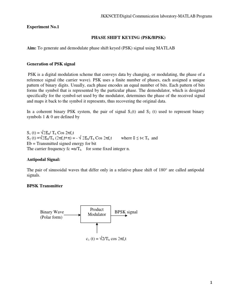 JKKNCET MATLAB PSK and FSK Experiments | PDF | Modulation | Media ...