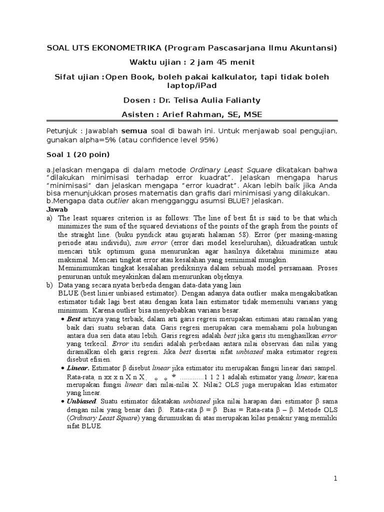 Contoh Soal Ekonometrika