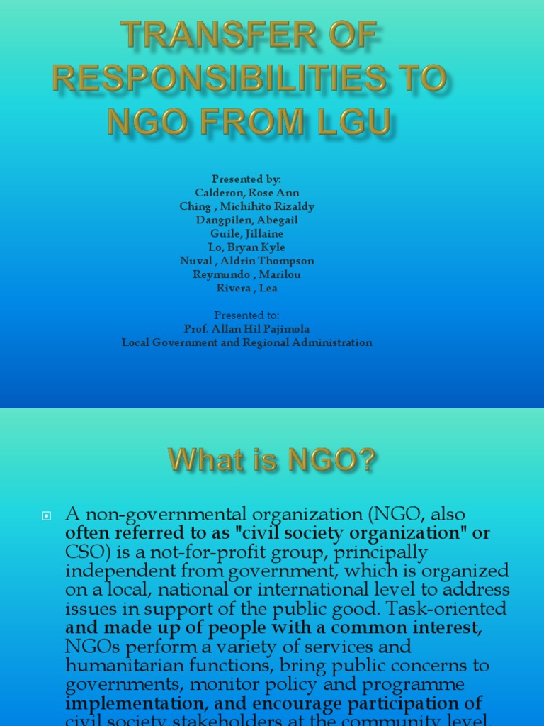 NGO and LGU Collaboration Overview | PDF | Non Governmental ...