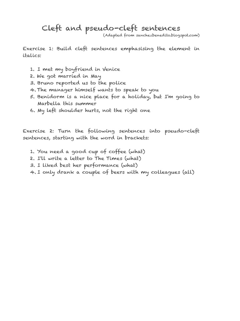 Cleft and Pseudo-Cleft Sentence Exercises | PDF