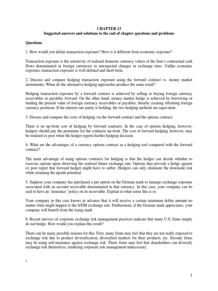 Chapter 13 Answers Pdf Hedge Finance Japanese Yen
