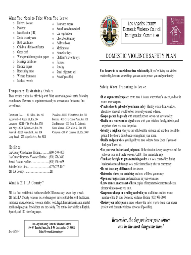 DV Safety Plan Brochure 2014 | PDF | Restraining Order | Domestic Violence