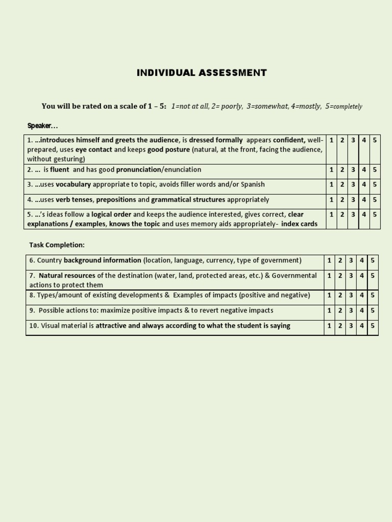 Individual Assessment Criteria Guide | PDF