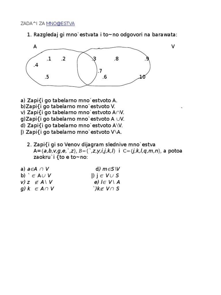 Zadaci Za Mnozestva