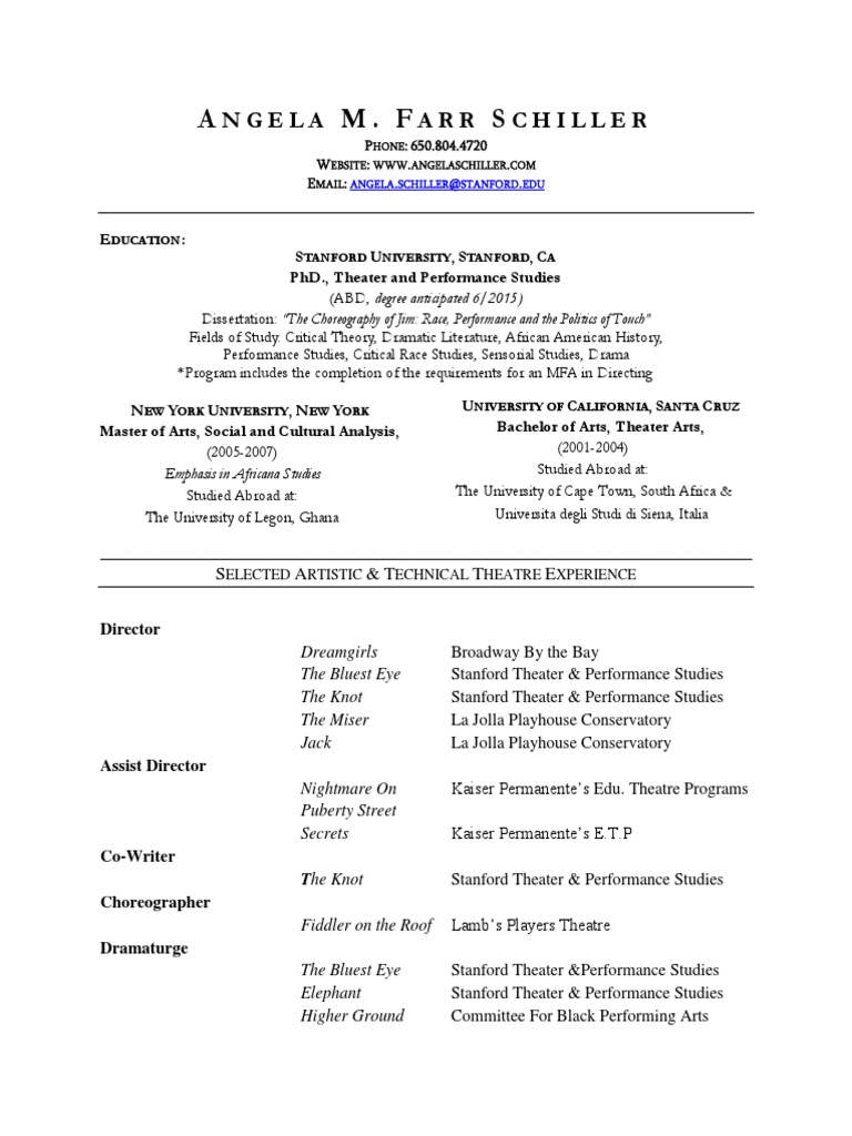 Artistic-Performance CV | PDF | Theatre | Leisure