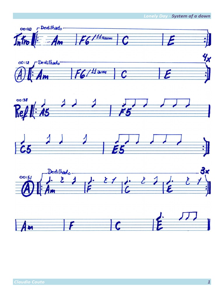 System of a Down Lonely Day Piano Sheet music Entertainment (General)
