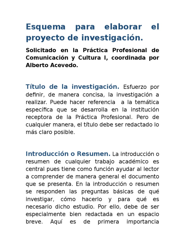 Esquema para Elaborar El Proyecto de Investigación | PDF | Información ...