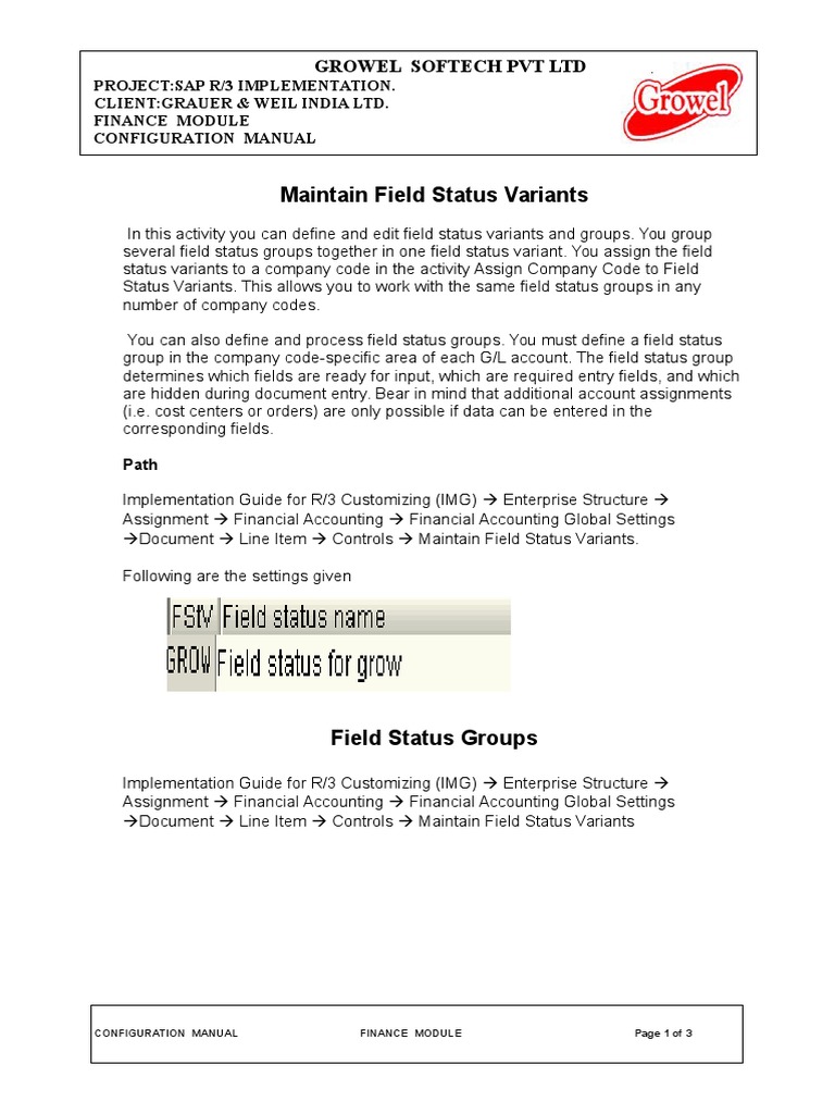 Field Status Variants & Groups  Accounting  Financial 