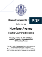 Meeting Notice For The Huerfano Avenue Traffic Calming Community Meeting.
