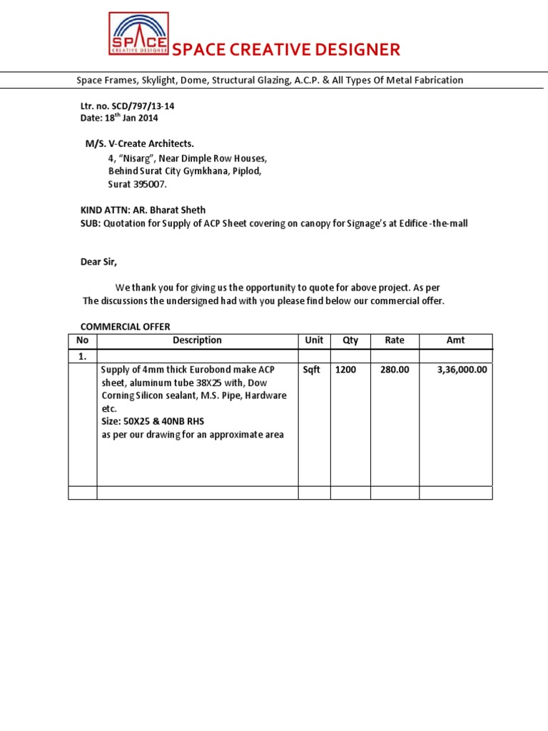 Quotation for ACP Sheet Supply | PDF | Government | Economies