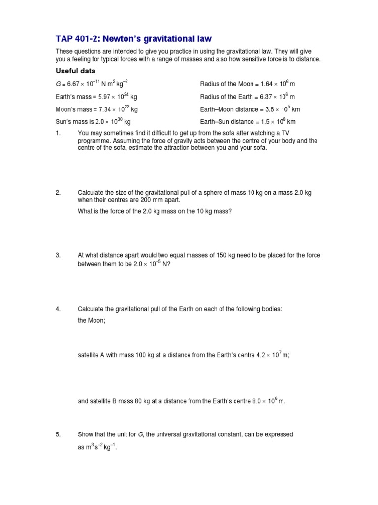 Newtons law practice problems with answers  Mass  Gravity