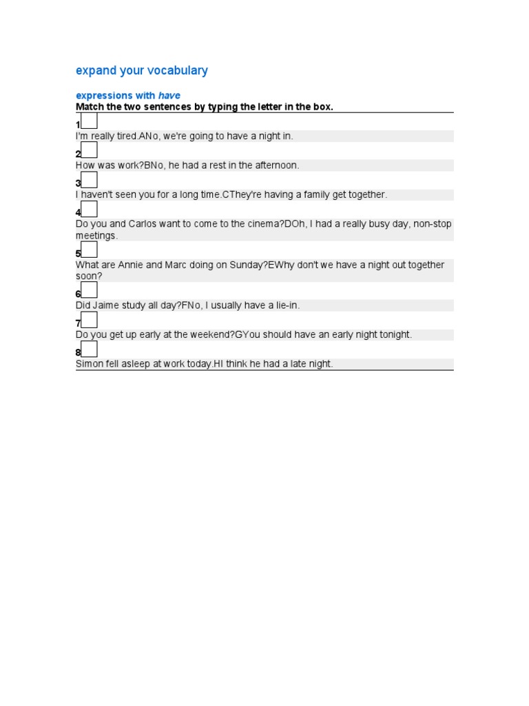 Vocabulary Expansion: Expressions with 