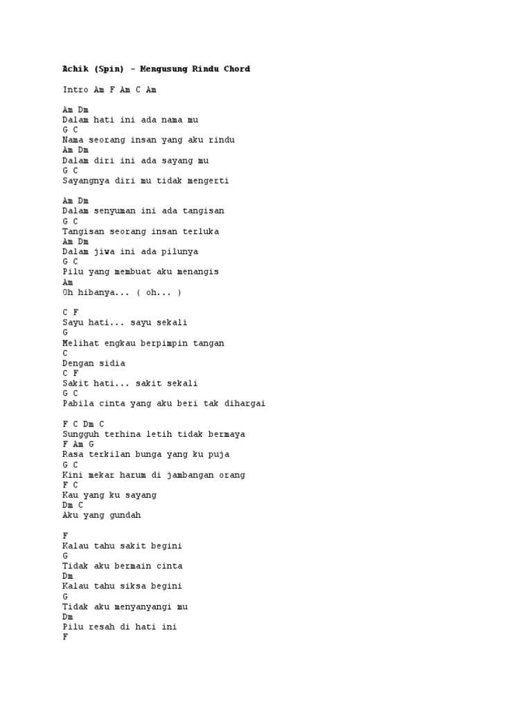 Achik Spin Mengusung Rindu Chord