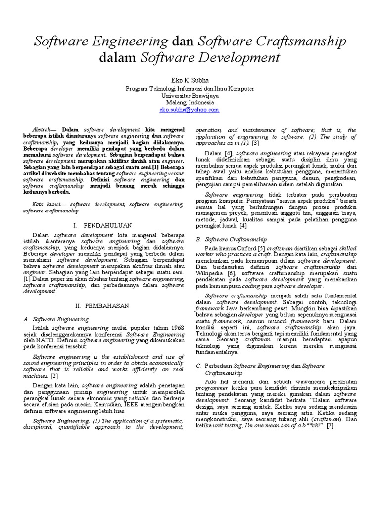 Perbedaan Software Engineering dan Craftsmanship | PDF