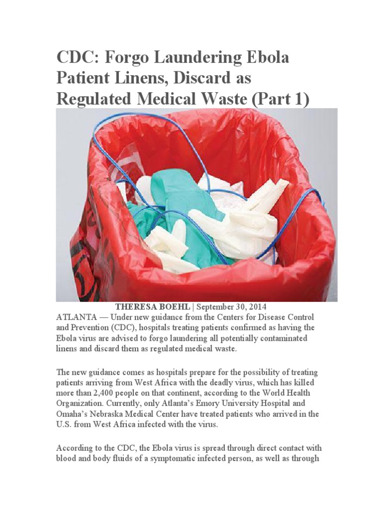 CDC Laundering Ebola Patient Linens, Discard As Regulated