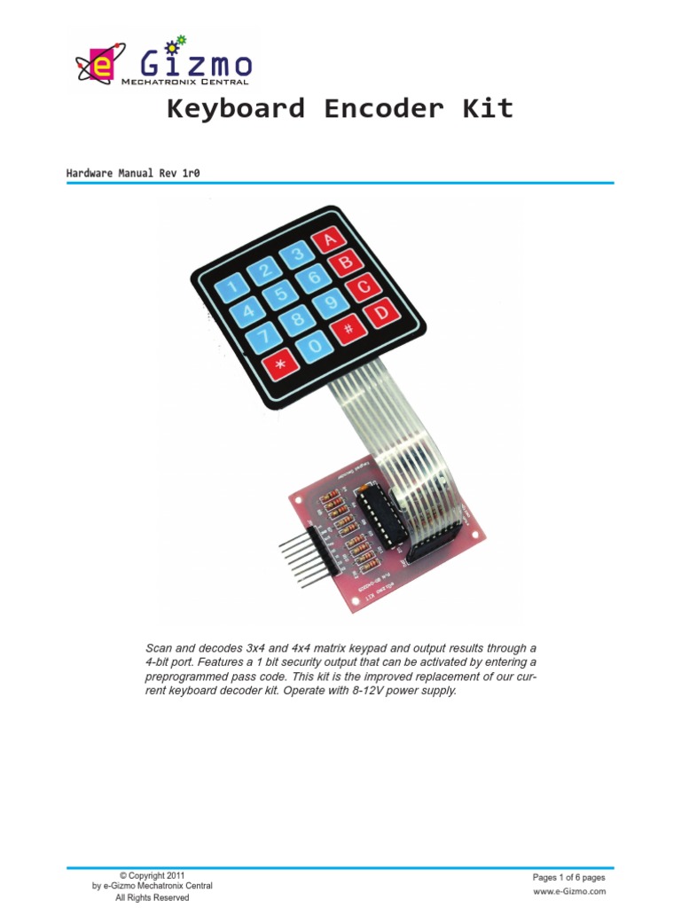 Keypad Encoder Kit | PDF | Computer Keyboard | Areas Of Computer Science