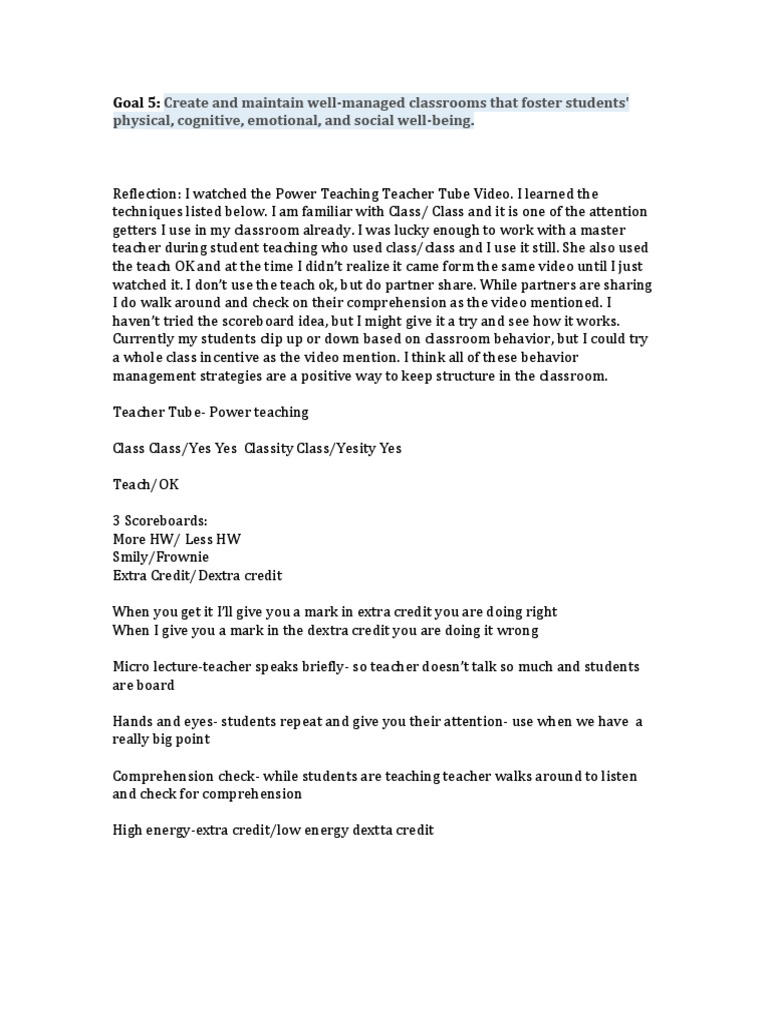 Goal 5 Reflection | PDF | Wellness