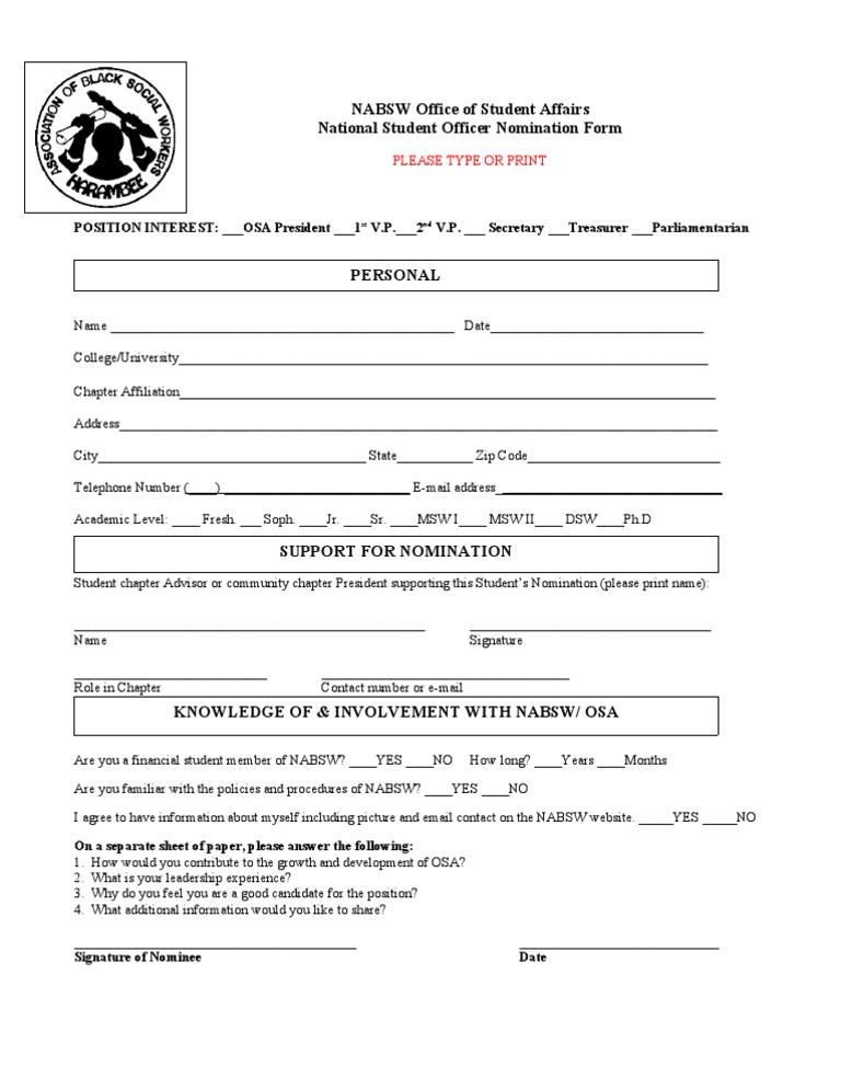 NABSW OSA Election Form Final | PDF | Career & Growth