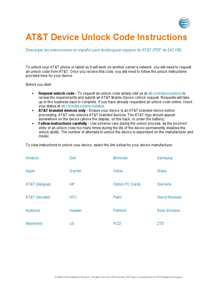 At T Mobility Device Unlock Code Instructions PDF At T Mobility