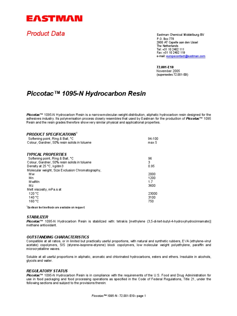 Picco Tac 1095 N Hydrocarbon Resin | PDF | Packaging And Labeling ...