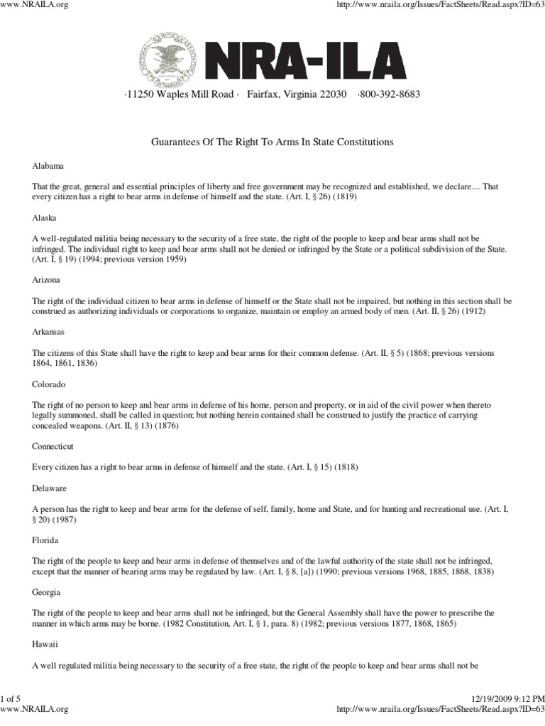 Guarantees of The Right To Arms in State Constitutions PDF Right To